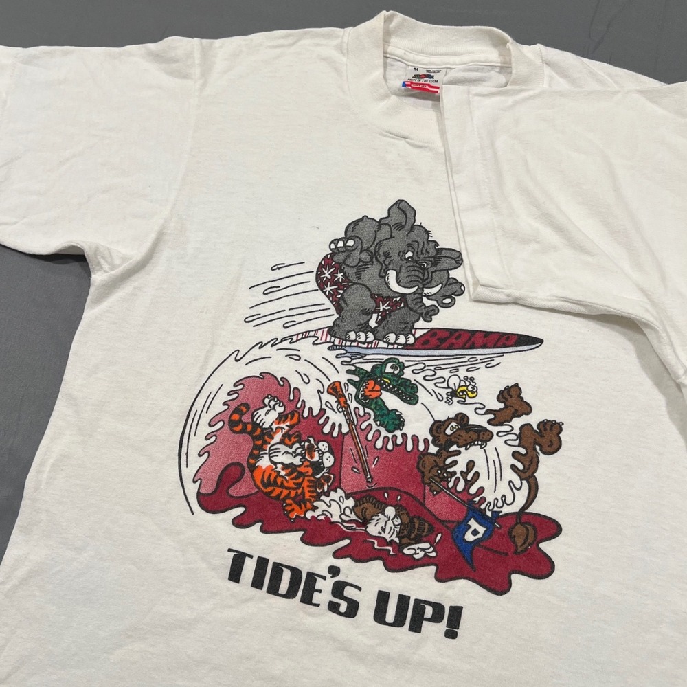 Vintage 90s Alabama Crimson Tide Tides Up Surfing Elephant Shirt Medium SEC Bama